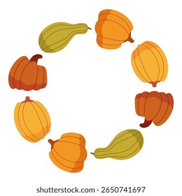 Autumn pumpkin wreath vector. Fall harvest circle illustration.