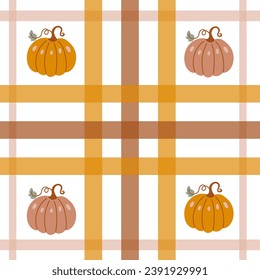 Autumn Pumpkins and Checks Vector Seamless Pattern