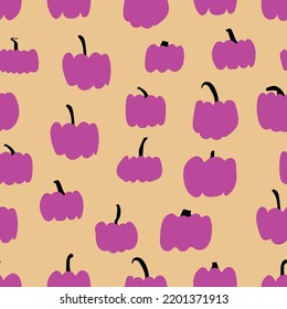 Autumn pumpkins with color background. Perfect for fall, Halloween, Thanksgiving, holidays, fabric, textile. Seamless repeat swatch.