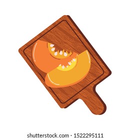 autumn pumpkins halfs in kitchen board vector illustration design