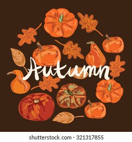 Autumn pumpkins and leaves.