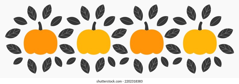 Autumn pumpkins and leaves decoration border. Vector illustration.