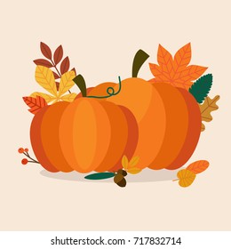 Autumn Pumpkins and leaves. Flat design modern vector business concept.
