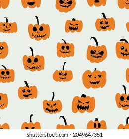 Calabazas otoñales con fondo claro.  Perfecto para otoño, Halloween, Acción de Gracias, vacaciones, tela, textil. Vegetación repetida sin inconvenientes.