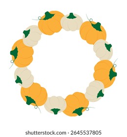 Autumn Pumpkins Orang and White Circular Frame order Healthy Food Themes Cards Copy space Template