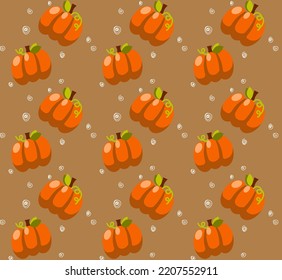 Autumn Pumpkins Seamless Hand Drawn Vector Pattern. Cozy Fall Illustration. Background For Tablecloth, Wallpaper