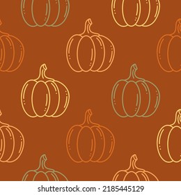 Autumn pumpkins seamless pattern. Colorful orange background with autumn vegetables vector illustration. Fall print for thanksgiving day. Template for packaging, textiles and design