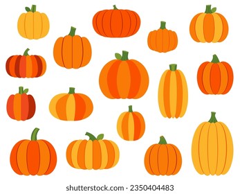 Autumn pumpkins set in cartoon style. Pumpkin harvest collection.