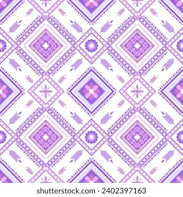 Autumn purple geometric Aztec style. Mosaic on the tile. African Moroccan pattern. Ethnic carpet. Majolica. Asian rug. Tribal vector ornament. Aztec geo pattern. Native design for fabric print. seamle