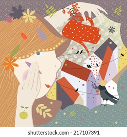 Autumn queen with watering can