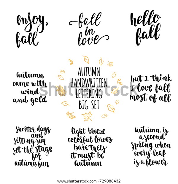 Autumn Quotes Lettering Set Fall Handwritten: vector de stock (libre de ...