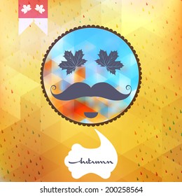 Autumn rain with hipster style Mustache and Glasses with geometric shapes.  EPS 10 vector