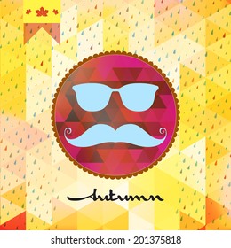 Autumn rain with hipster style Mustache and Glasses with geometric shapes. And also includes EPS 10 vector