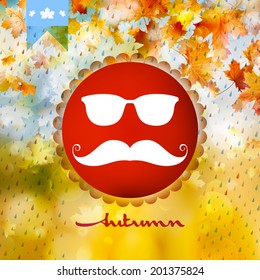 Autumn rain with hipster style Mustache and Glasses with geometric shapes. And also includes EPS 10 vector