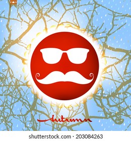 Autumn rain with hipster style Mustache and Glasses with geometric shapes. And also includes EPS 10 vector