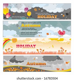 Autumn rainy banners with balloons and birds. To see similar, please VISIT MY GALLERY.