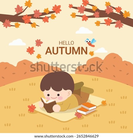 autumn, reading, boy, book, field