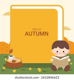 autumn, reading, child, big book, mug