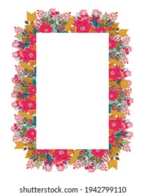 rectángulo de otoño con flores y hojas - rectángulo de otoño vector con fondo blanco para invitación de boda o cartón vintage de afiche, fondo 