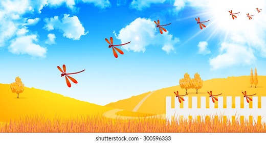 Autumn red dragonfly background