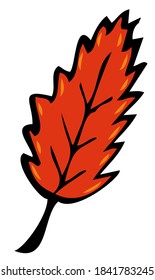 Autumn red fallen leaves like an elm tree. Freehand sketch with dark outline.