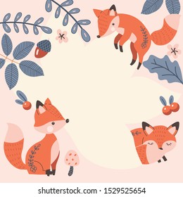 Autumn Red Fox in the Forest Vector Frame Background