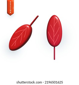 Autumn red leaves on a white background, 3D graphic style rendering, stylized leaves. Vector illustration