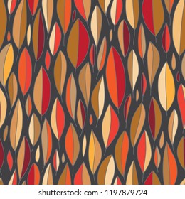 Autumn Red Leaves Seamless Pattern on Dark Gray