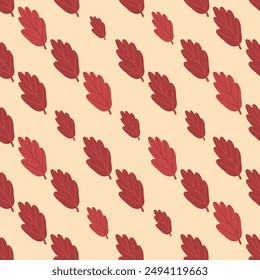 Autumn red leaves seamless pattern. Fall forest foliage repeat background. Vector hand drawn illustration.