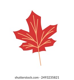 Autumn red maple leaf icon in flat style. Vector illustration isolated on a white background.