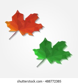 Autumn red maple-leaf low resolution flat triangle polygon vector eps10