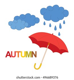 Autumn. Red umbrella. Vector illustration.