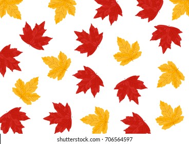 Autumn Red and Yellow Leaves Vector Rectangle - White Background