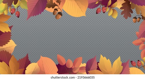 Hojas rojas y amarillas otoñales, plantilla web fondo transparente - Ilustración vectorial