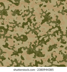 Diseño Gráfico Creativo Repetido De Otoño. Camuflaje verde de vectores militares sin plomo. Patrón sin problemas del Desierto del Ejército de Camuflaje. Textura de vectores de soldados sin soldadura marrón. Camoflage