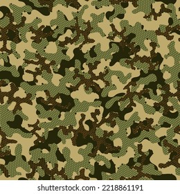 Autumn Repeated Fashion Vector Pattern. Beige Repeated Camo Vector Print. Olive Camouflage Seamless Pattern. Camouflage Vector Green Seamless Digital Graphic Art. Green