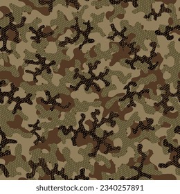 Autumn Repeated Modern Vector Pattern. Brown Seamless Abstract Graphic Print. Camouflage Fashion Desert Seamless Halftone Vector Wrapping. Khaki Camouflage Seamless Pattern. Camoflage