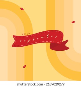 Autumn retro background with orange gradient. Retro wallpaper with label "hello september"