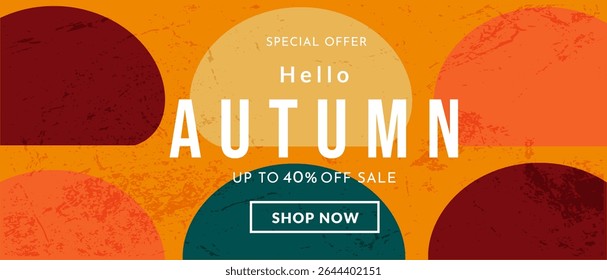 Autumn retro-style design 80s–90s. Trendy geometric background patterns for web, social media, advertising, posters, banners, and covers. 40% sale offer. Vector template.