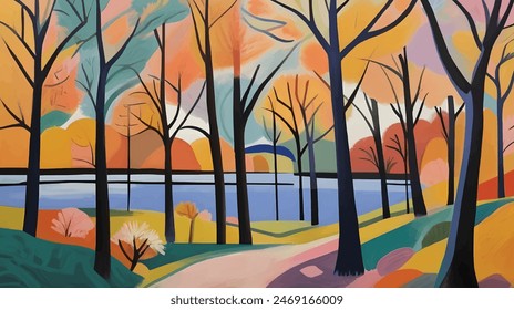 Autumn Reverie in the Lake District Background Seasonal Landscape Vector Illustration