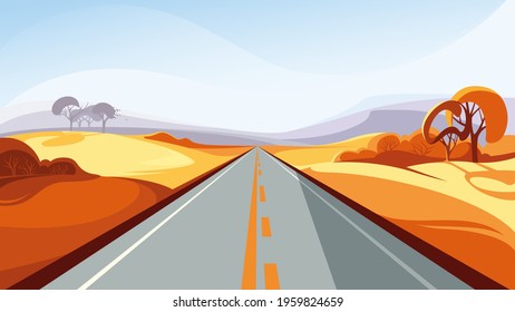 Autumn road stretching into the horizon. Beautiful outdoor scene.