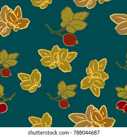 Autumn Rosehip Vector Seamless Pattern Design. For Cards, Fabric and Wrapping Paper.