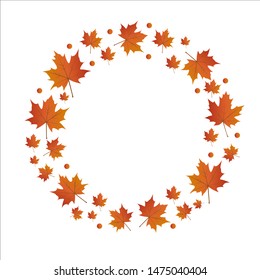 Autumn round background with maple leaves. Vector illustration circle of autumn leaves 