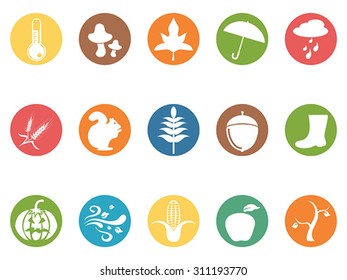 autumn round button flat icons set