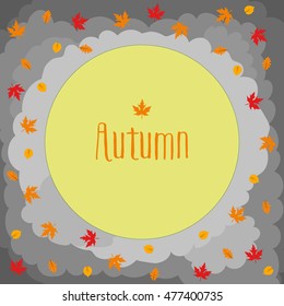 Autumn round with cute leaves, mushrooms, pumpkin and other autumnal design elements.