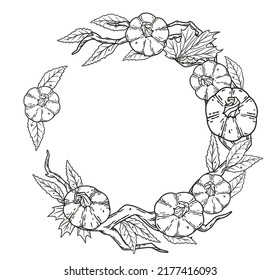 Autumn round design with text area. Halloween october pumpkins and leaves