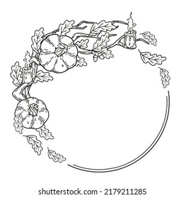 Autumn round design with text area. Halloween october pumpkins and leaves