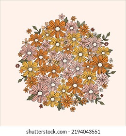 Autumn round avec des fleurs... Une couronne de feuilles d'automne. Arrière-plan avec feuilles d'automne dessinées à la main. Chute des feuilles. Esquisse, éléments de conception. Illustration vectorielle.
