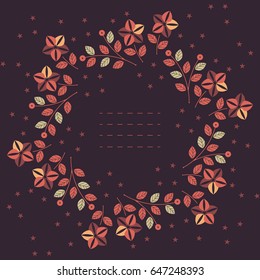 Autumn round frame with beautiful flowers and leaves can be used for your creative designs.