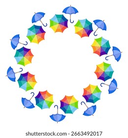 Herbst-Rundrahmen mit blauen und Regenbogenschirmen, perfekt für saisonale Designs.